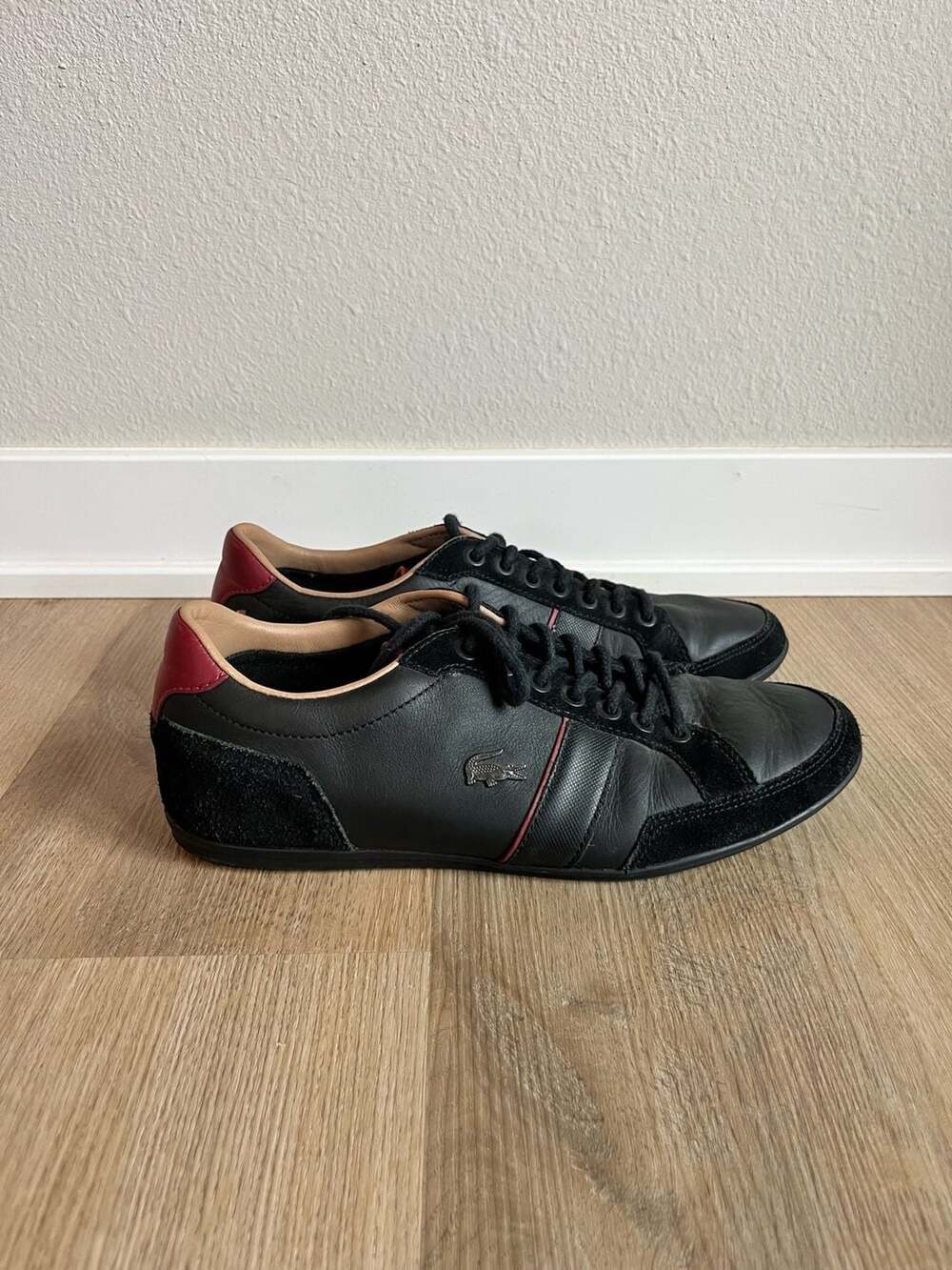 Lacoste, Alisos 117 1 CAM Black/Red Leather Fashion Sneakers, Men’s 8